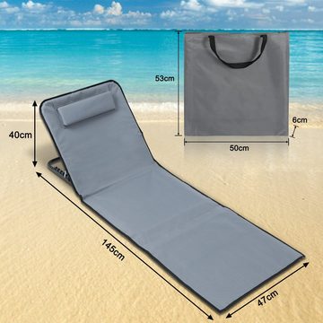 Clanmacy Gartenliege Strandmatte StrandLiege Faltbar Verstellbar Mit Kissen 600D Polyesterfaser 145x47cm Grau, 1 St.