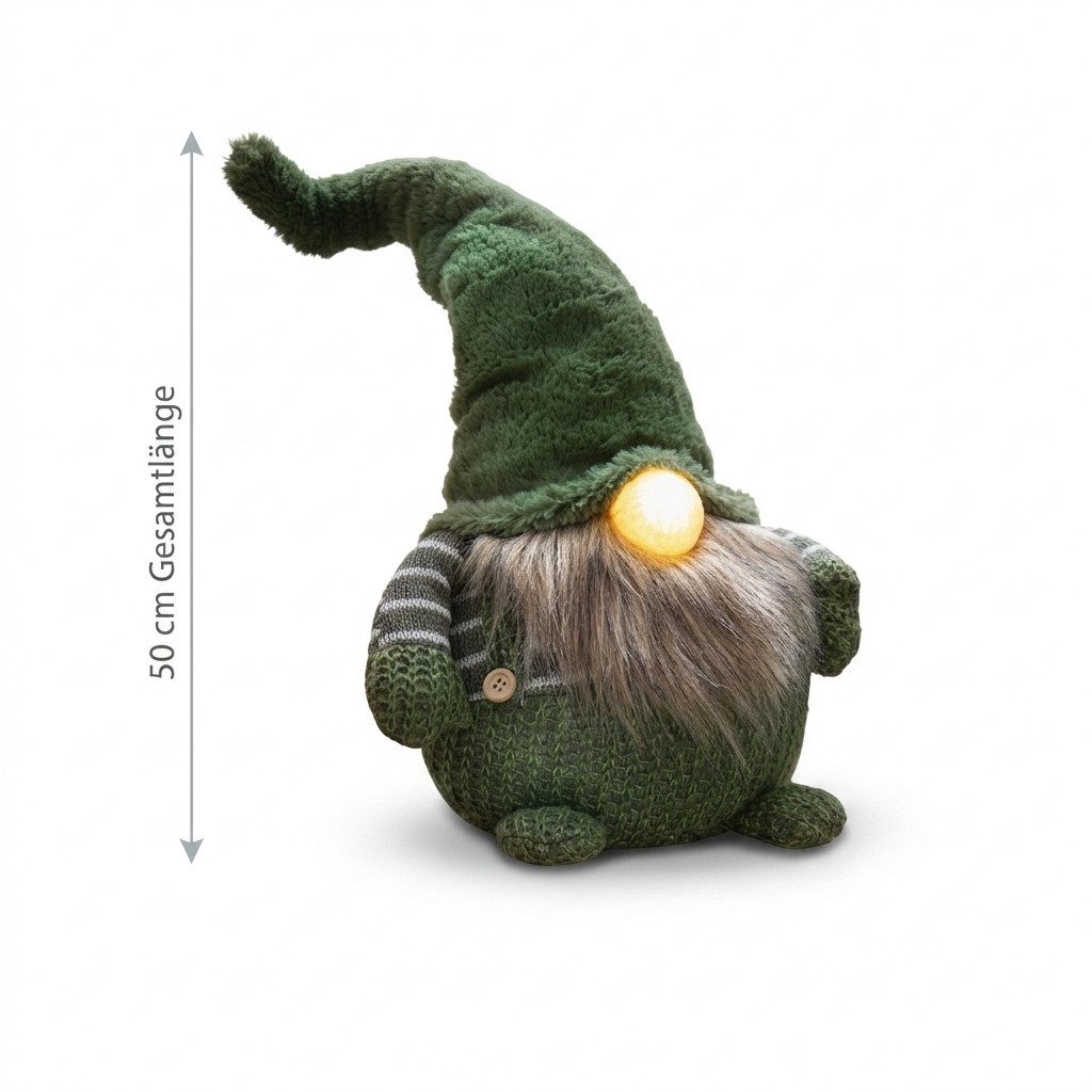 Home-trends24.de Dekofigur LED Wichtel Grün Herbstdeko Deko Figur Herbst Batterienbetrieben 50 cm