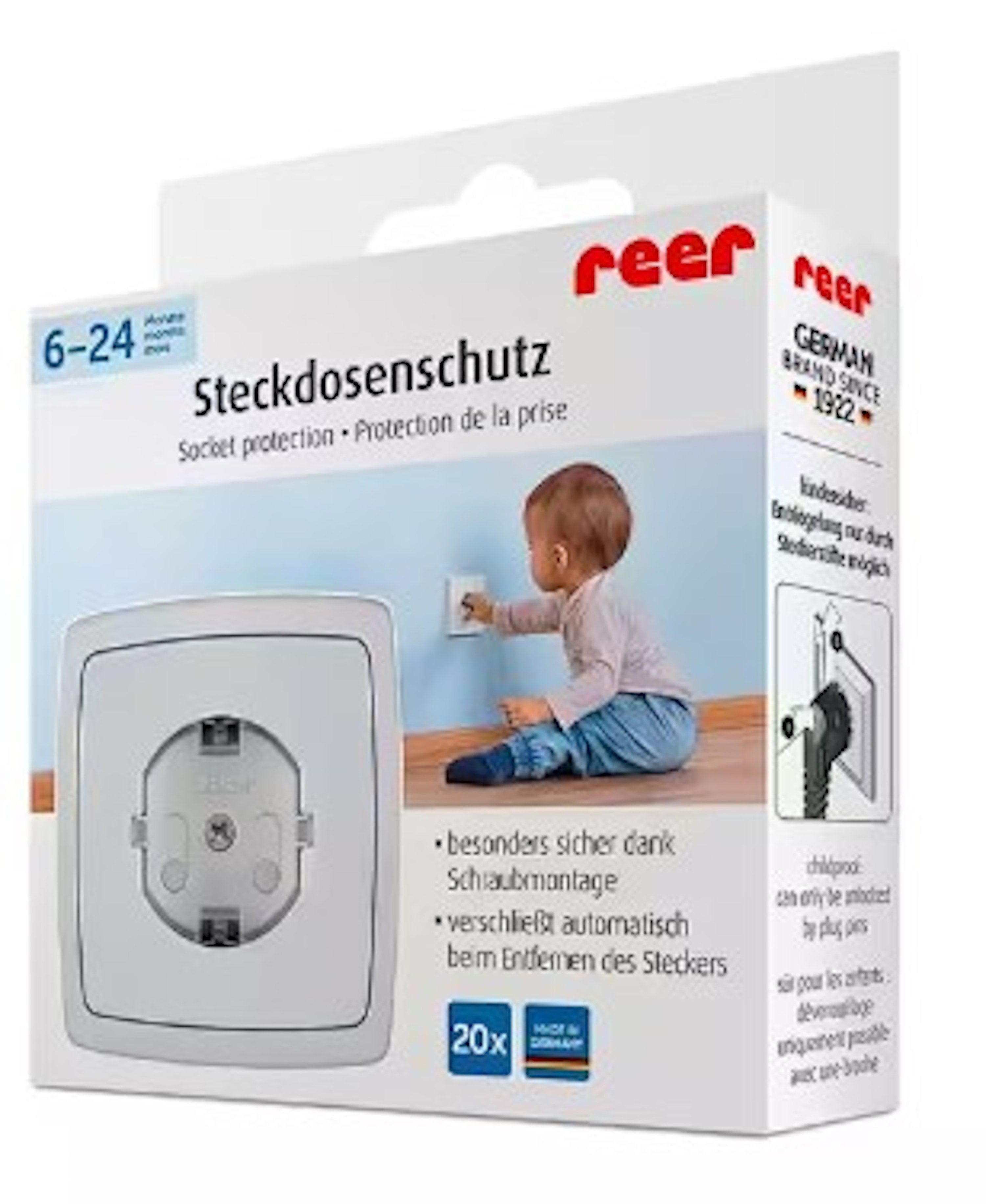 Reer Kindersicherung Kindersicherung Steckdosenschutz zum Schrauben, transparent, 20 Stück