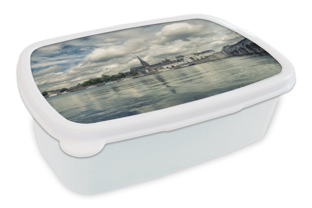MuchoWow Lunchbox Wasser - Maastricht - Wolken, Kunststoff, (2-tlg), Brotbox für Kinder und Erwachsene, Brotdose, für Jungs und Mädchen weiß