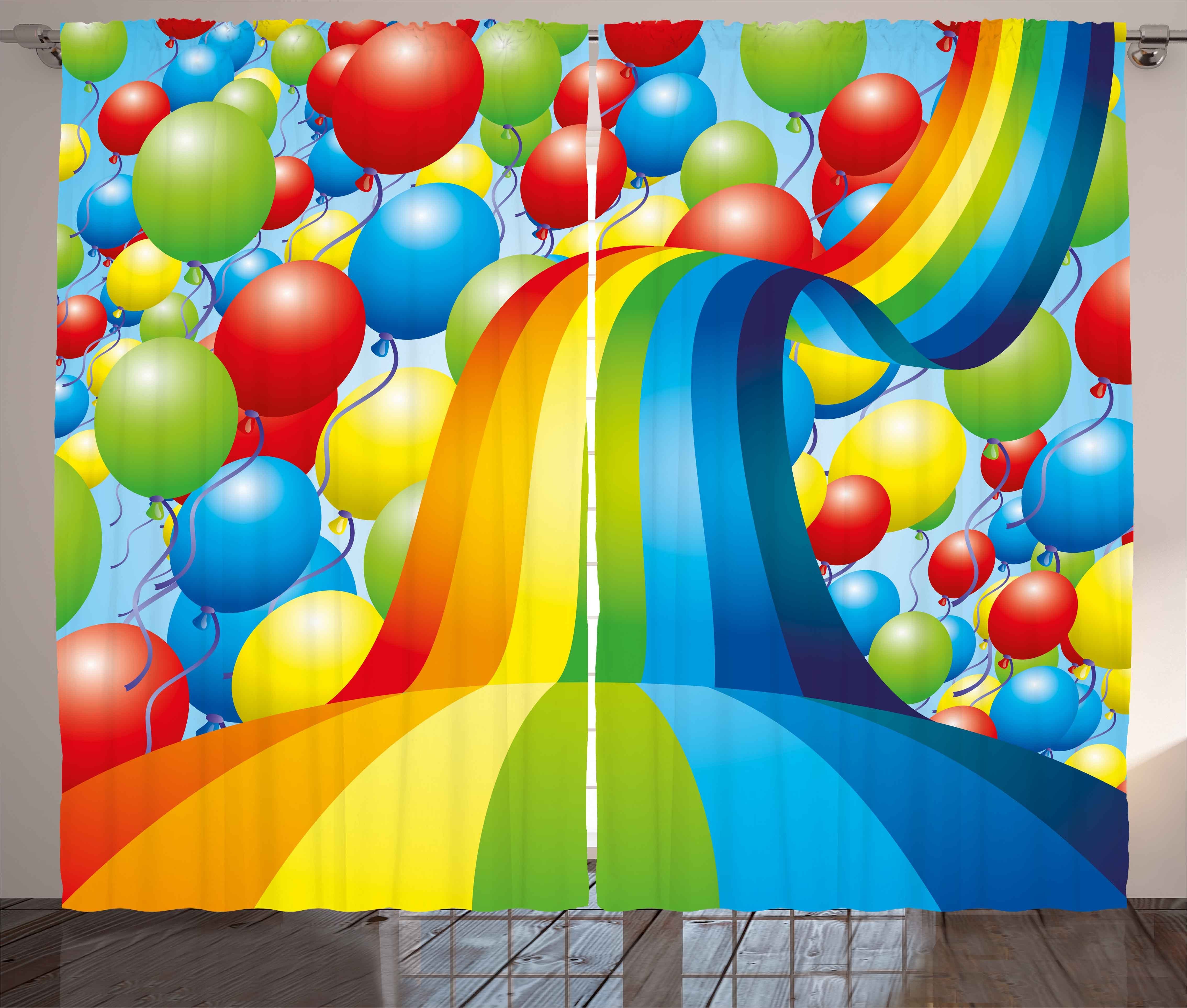 Kräuselband mit Gardine Abakuhaus, Bänder Vorhang Luftballons Schlaufen Haken, Wellig und Regenbogen Schlafzimmer