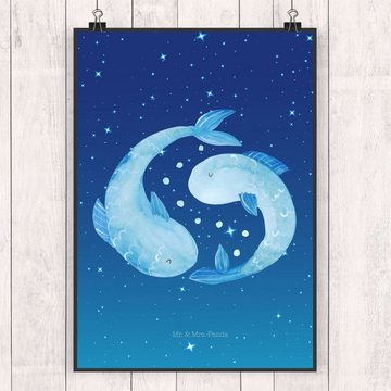 Mr. & Mrs. Panda Poster DIN A4 Sternzeichen Fische - Sternenhimmel Blau - Geschenk, Aszendent, Sternzeichen Fische (1 St)