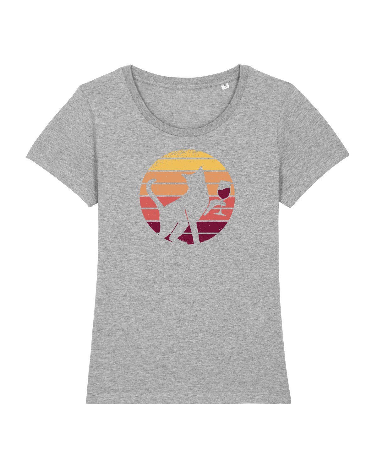 wat? Apparel Print-Shirt Sunset Katze & Rotwein grau (1-tlg) meliert