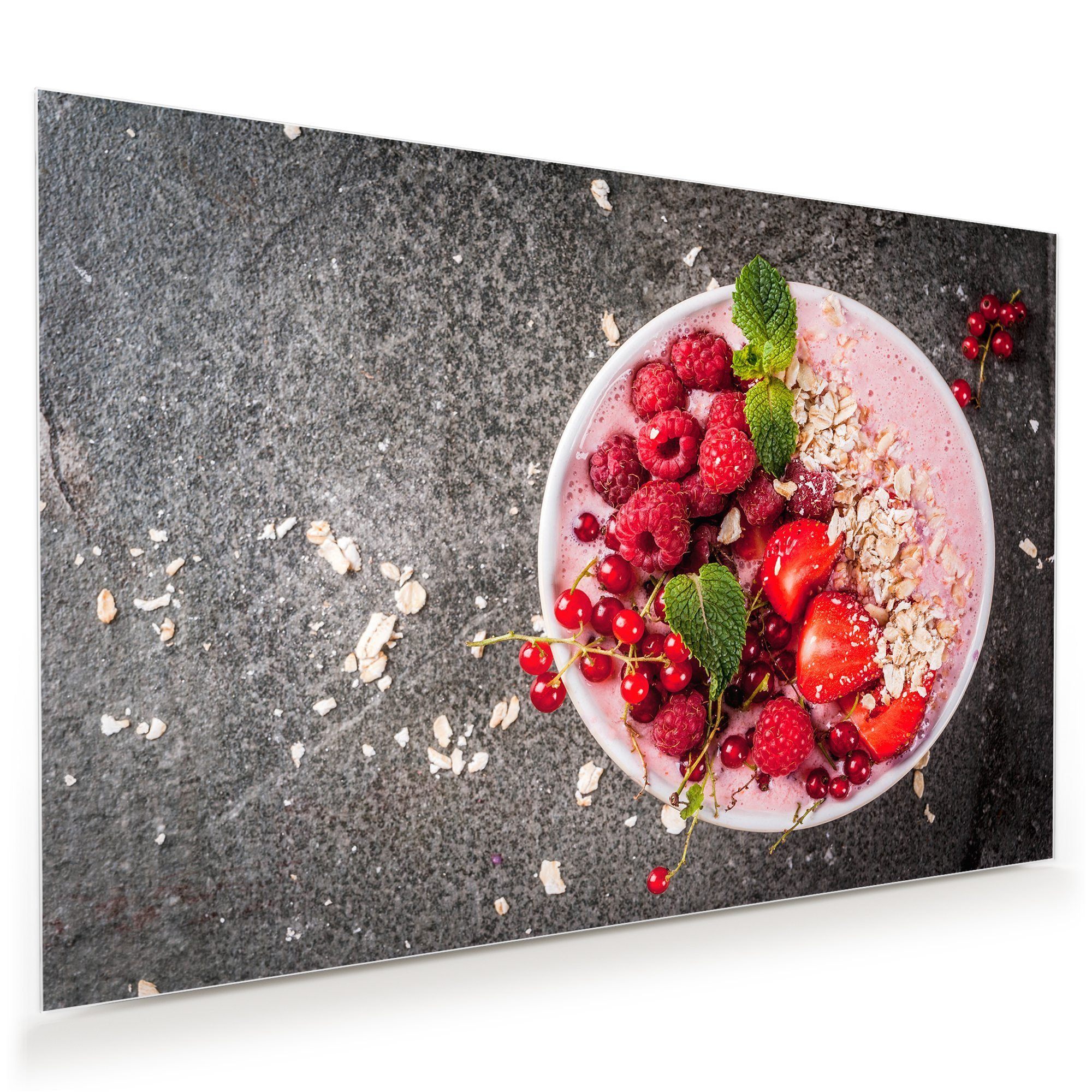 Primedeco Glasbild Wandbild Smoothie und Müesli mit Aufhängung, Früchte