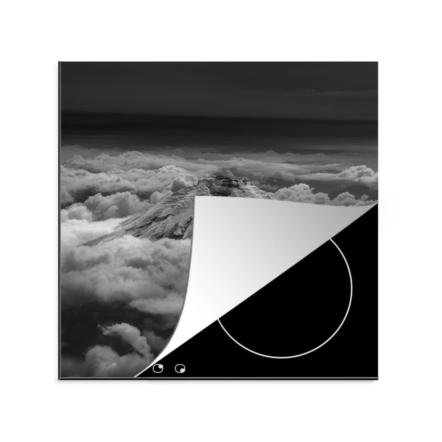 MuchoWow Herdblende-/Abdeckplatte Schnee für - tlg), 78x78 Weiß küche Schwarz - cm, Ceranfeldabdeckung, - Ecuador, (1 Arbeitsplatte Vinyl