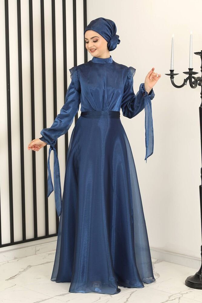 Blickdicht Navy-Blau glänzend Abaya Abendkleid Abendkleid Modest Kleid Abiye Damen Hijab Modavitrini Fashion
