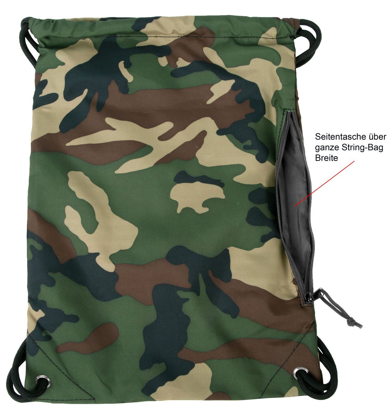 2Stoned Turnbeutel Sportbeutel Sportrucksack in Camouflage für Damen, Herren und Kinder, geräumiges Seitenfach mit Reißverschluss
