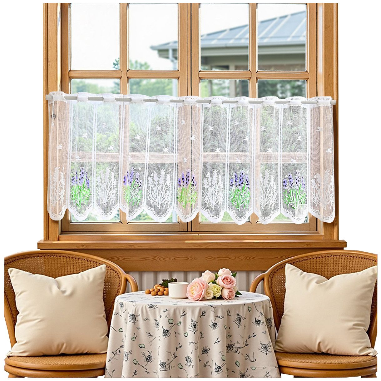 Kaket Scheibengardine Lavendel Spitze Kurzgardine, Vintage scheibengardine, günstig online kaufen