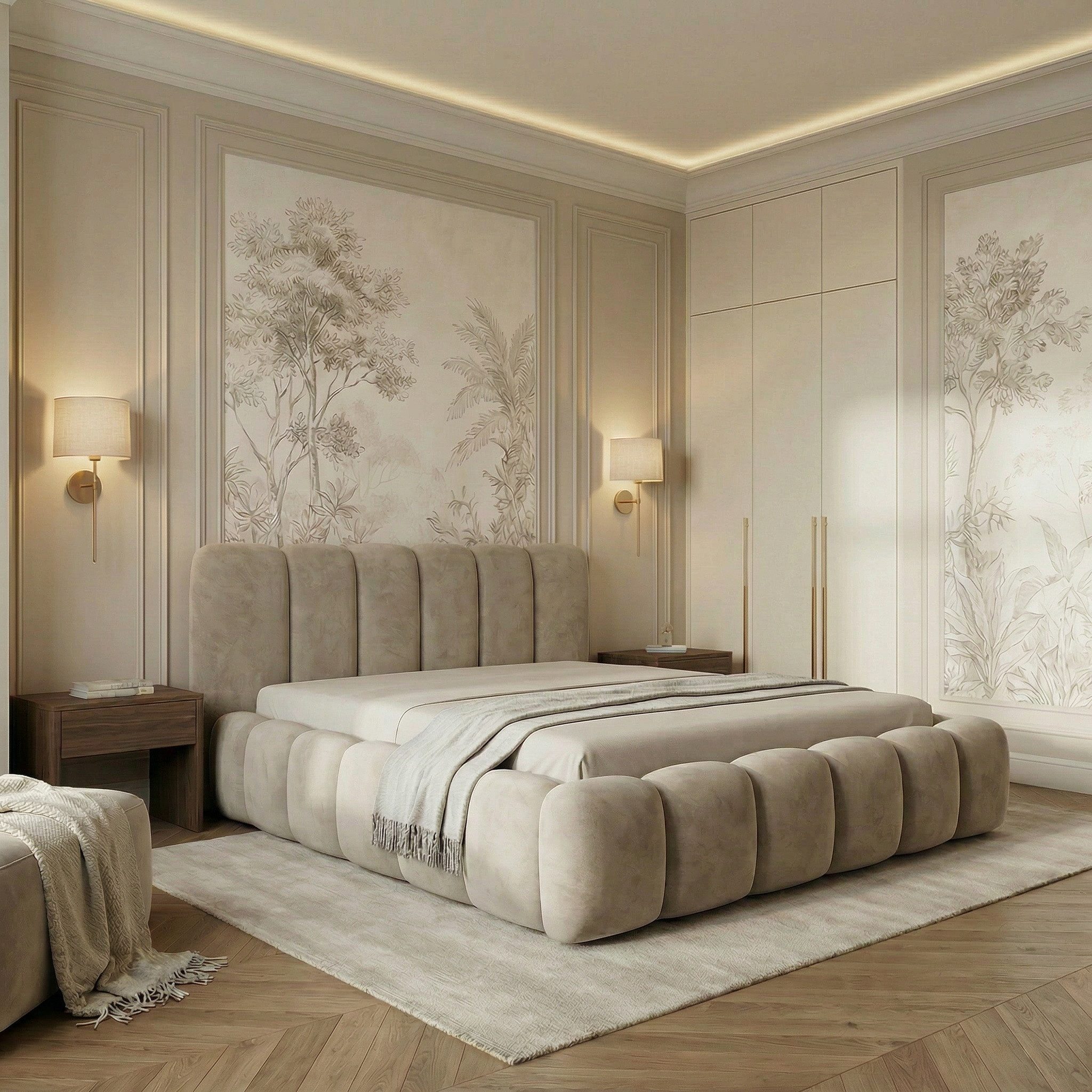 yourhouse24 Polsterbett DALLAS Slim Bubble-Design aus Samt, inkl. Bettkasten, Platzsparendes Chunky-Bett aus weichem Velours mit HDF-Boden – Bild 3 von 5