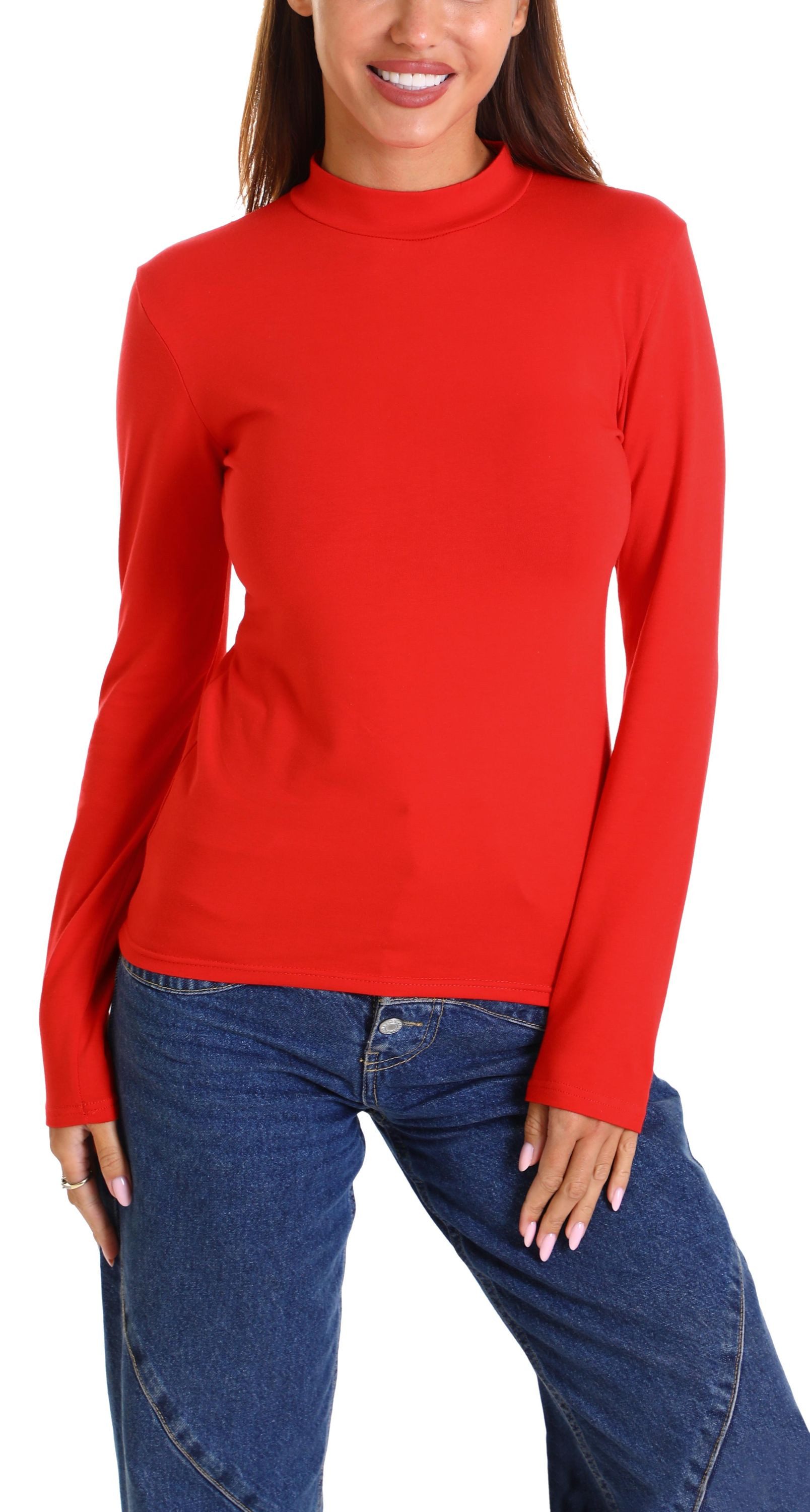 Alkato Rollkragenshirt Alkato Damen Langarm Shirt mit Stehkragen