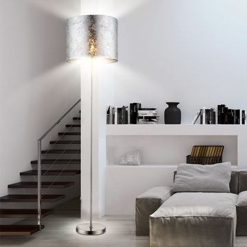 etc-shop Stehlampe, Leuchtmittel nicht inklusive, Stehleuchte Textil Wohnzimmer Standleuchte silber-metallic