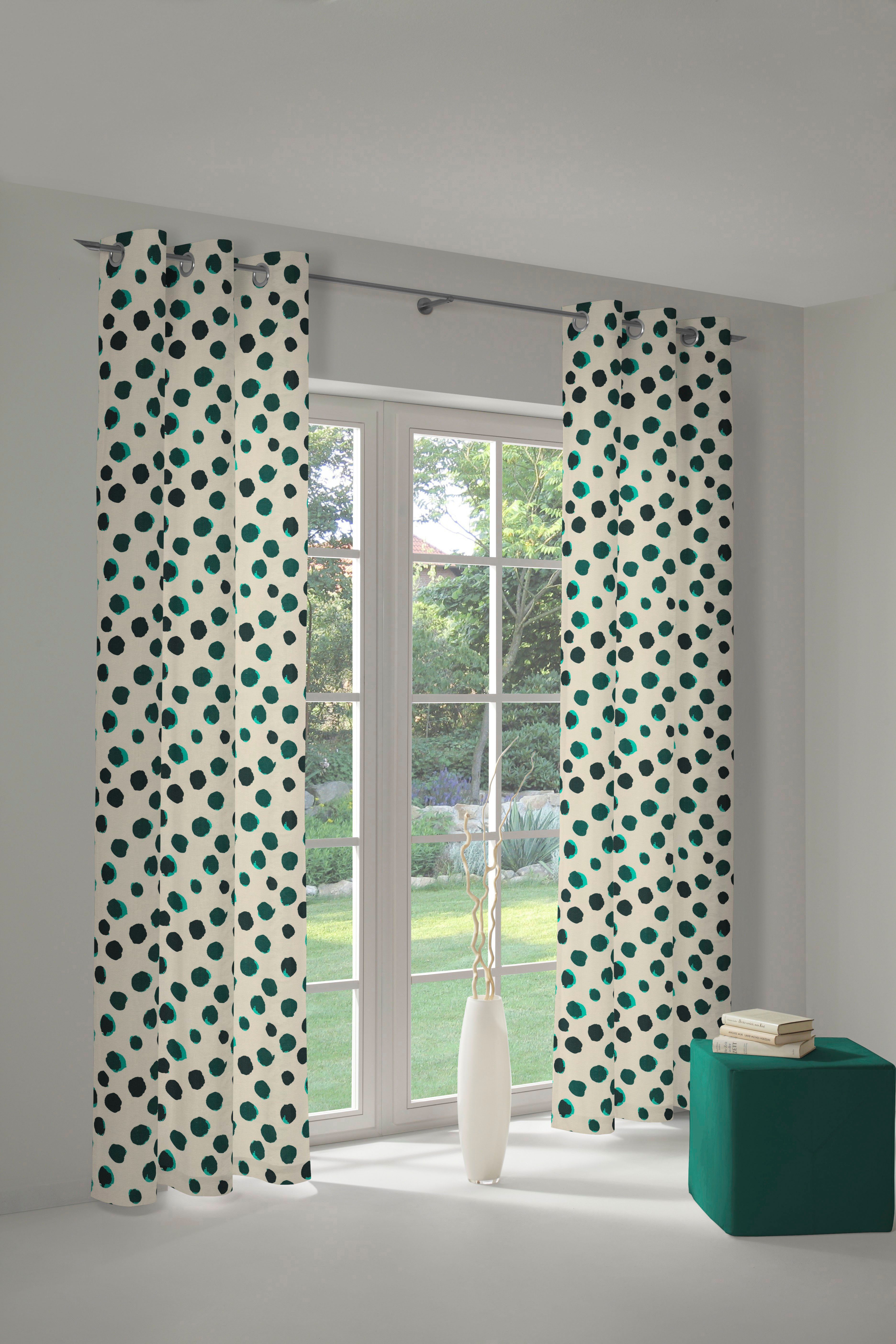 Vorhang Dots, Ösen (1 Materialien blickdicht, nachhaltige Jacquard, naturweiß/dunkelgrün Adam, St)