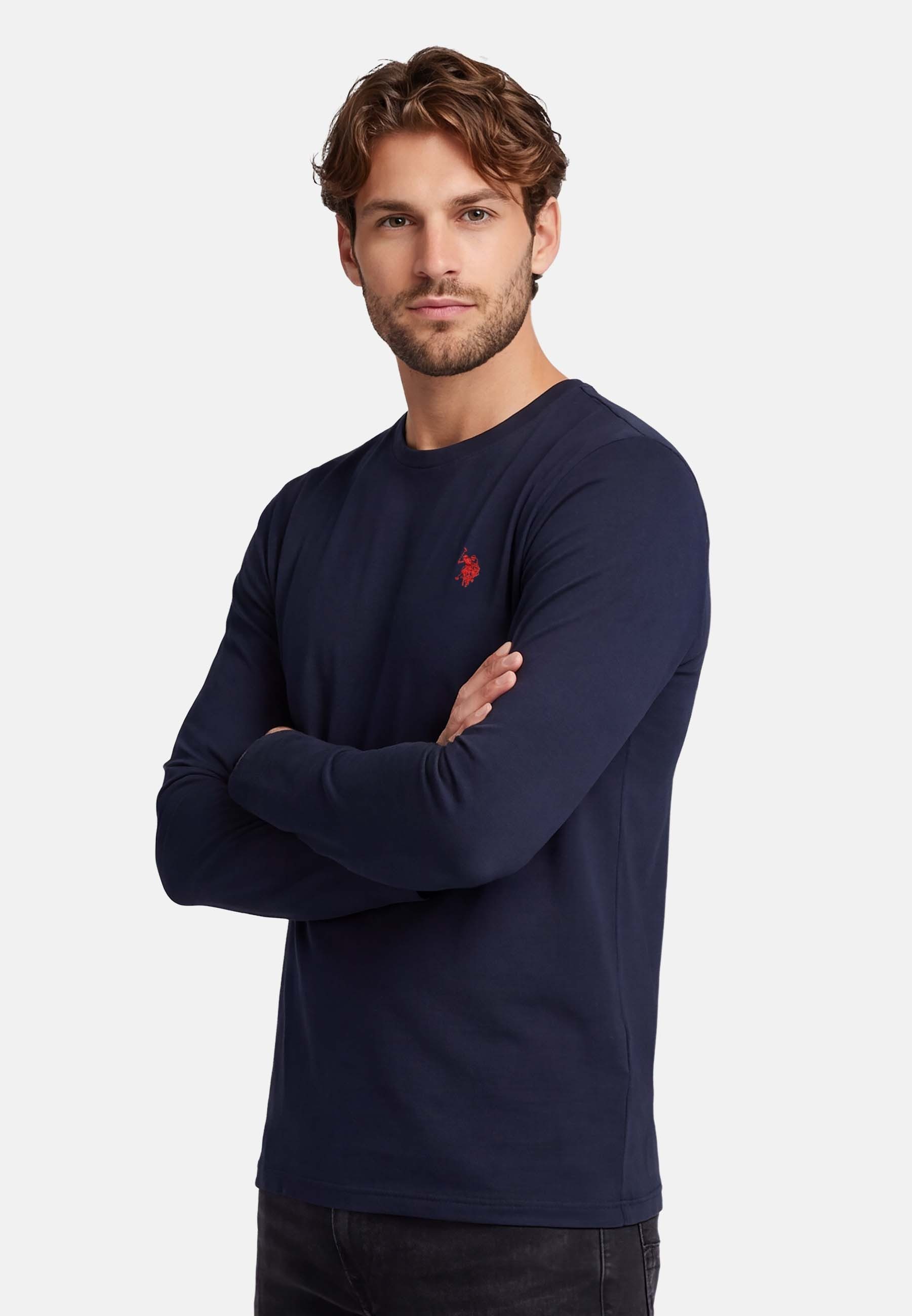 U.S. Polo Assn. Longsleeve USAaron – Herren Langarmshirt mit Logo-Stickerei mit Rundhalsausschnitt und klassischer Passform