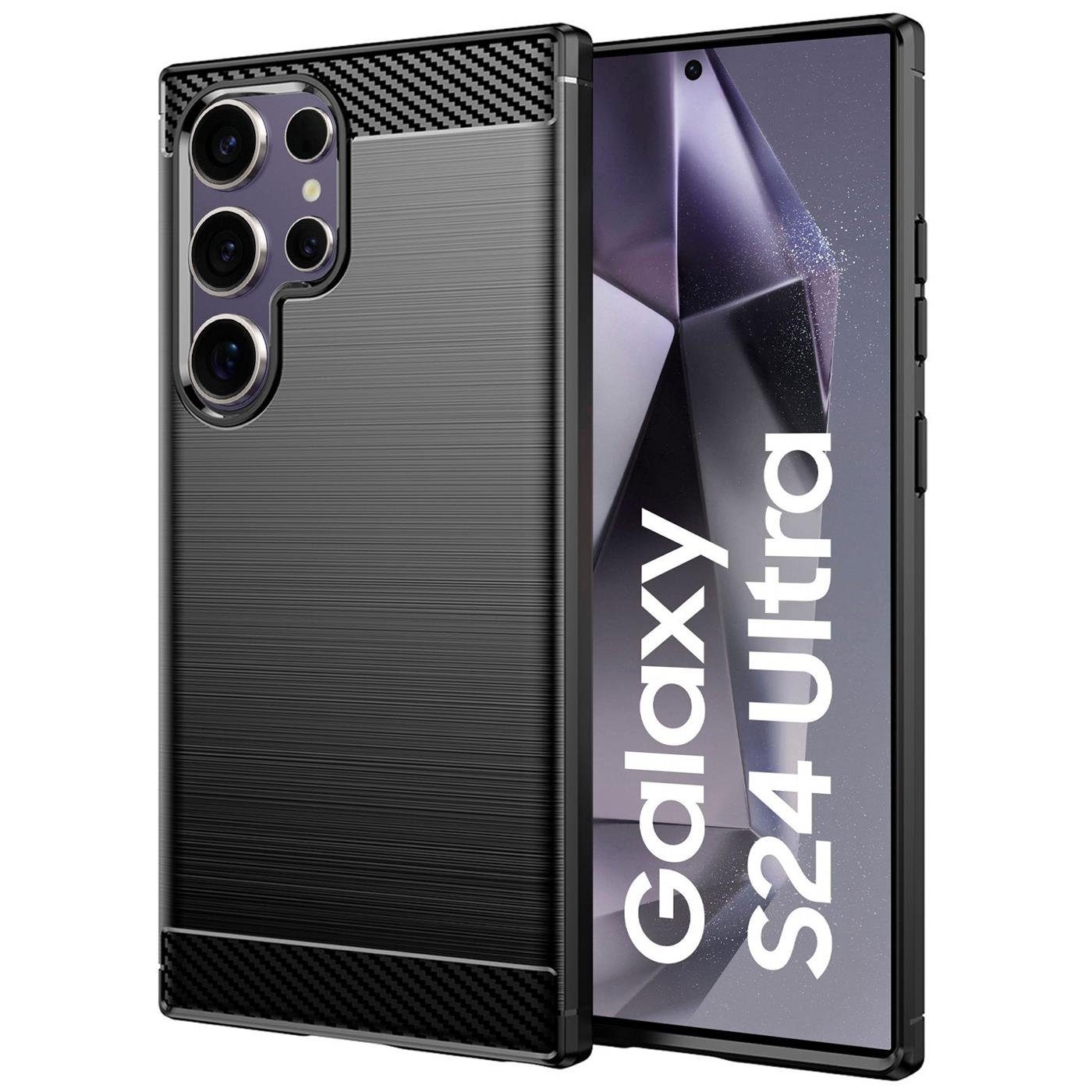 CoolGadget Handyhülle Carbon Handy Hülle für Samsung Galaxy S24 Ultra 6,8 Zoll, robuste Telefonhülle Case Schutzhülle für Samsung S24 Ultra 5G Hülle