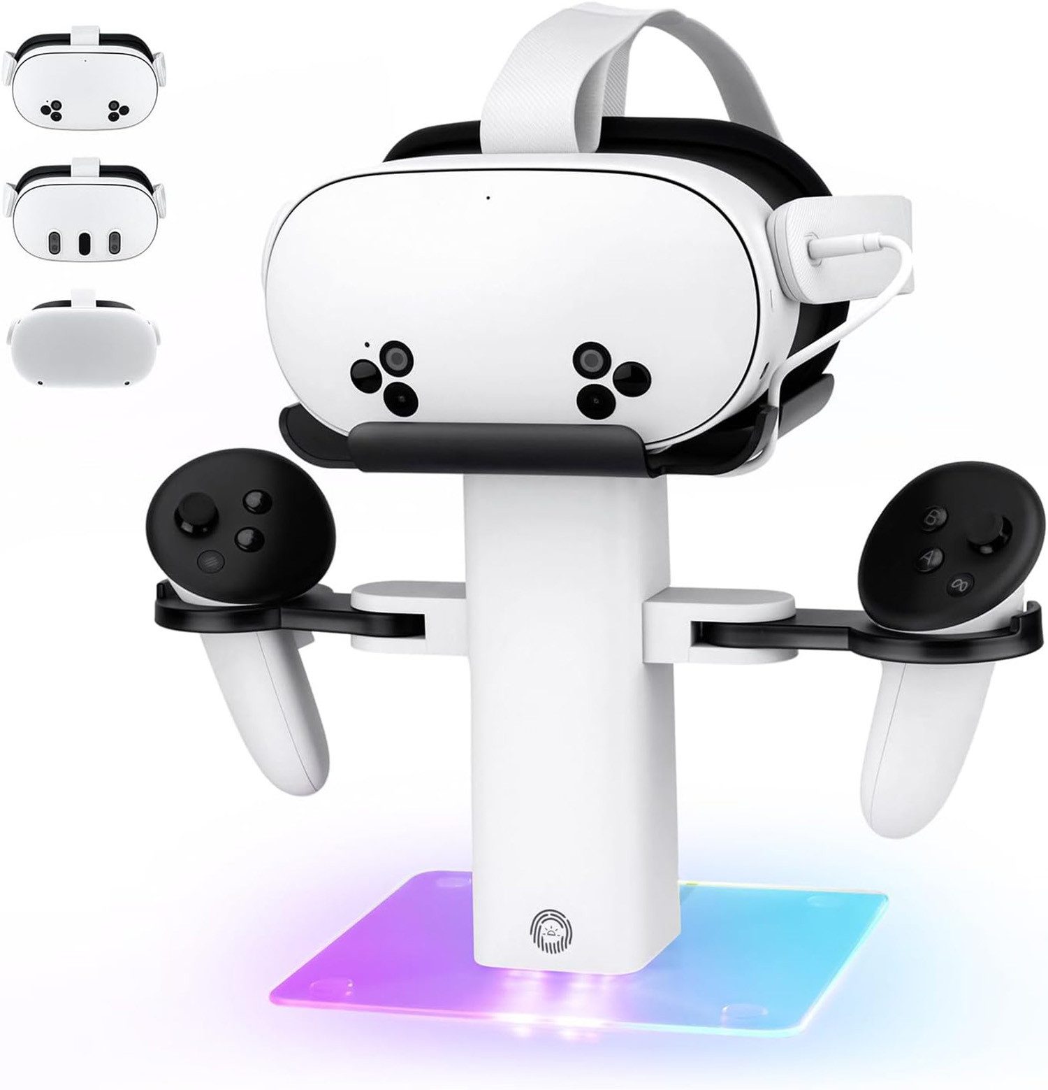Fyrove Vertikaler RGB-Ladeständer, kompatibel mit Quest 3S/Quest 3 Zubehör Virtual-Reality-Headset (LED-Licht unten und Rutschfester Matte)