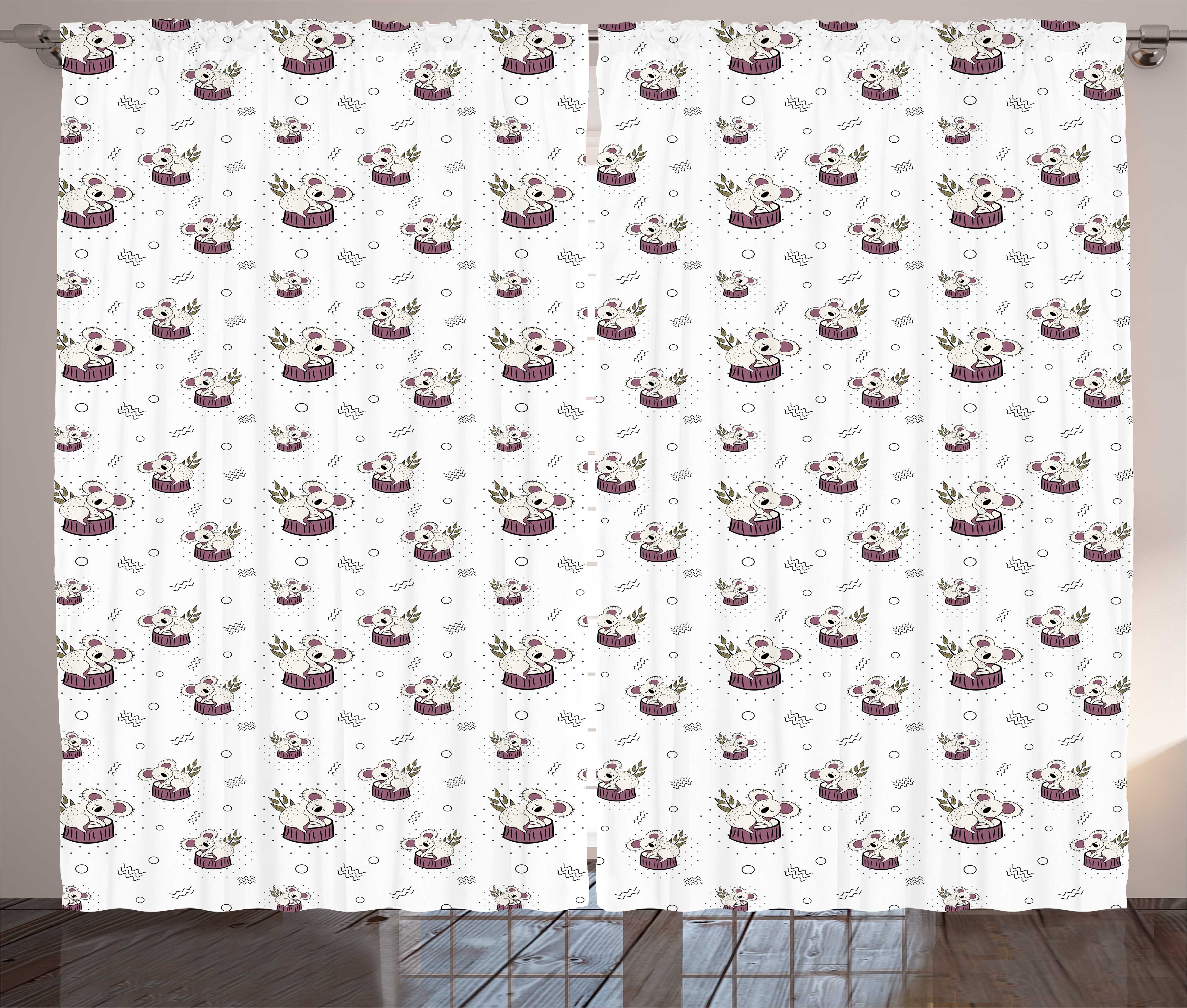 Gardine Schlafzimmer Kräuselband Vorhang mit Schlaufen und Haken, Abakuhaus, Gekritzel Bär Koalas Muster Kreise | Fertiggardinen