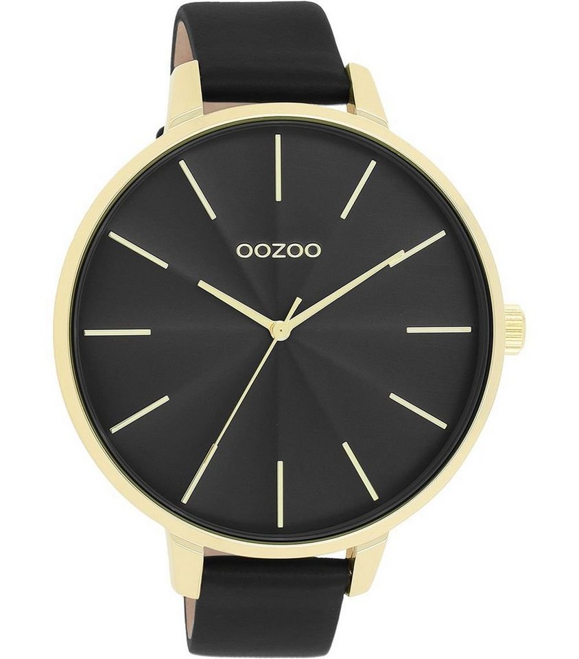 OOZOO Quarzuhr Oozoo Damen Armbanduhr Timepieces Analog, Damenuhr rund,  extra groß (ca. 48mm) Lederarmband, Fashion-Style, Extragroßer  Gehäuse-Durchmesser 48 mm (ohne Krone)