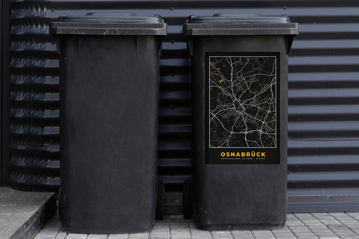 MuchoWow Wandsticker Osnabrück - (1 Container, - Deutschland Mülltonne, Gold Stadtplan Mülleimer-aufkleber, Sticker, Karte Abfalbehälter St), - 