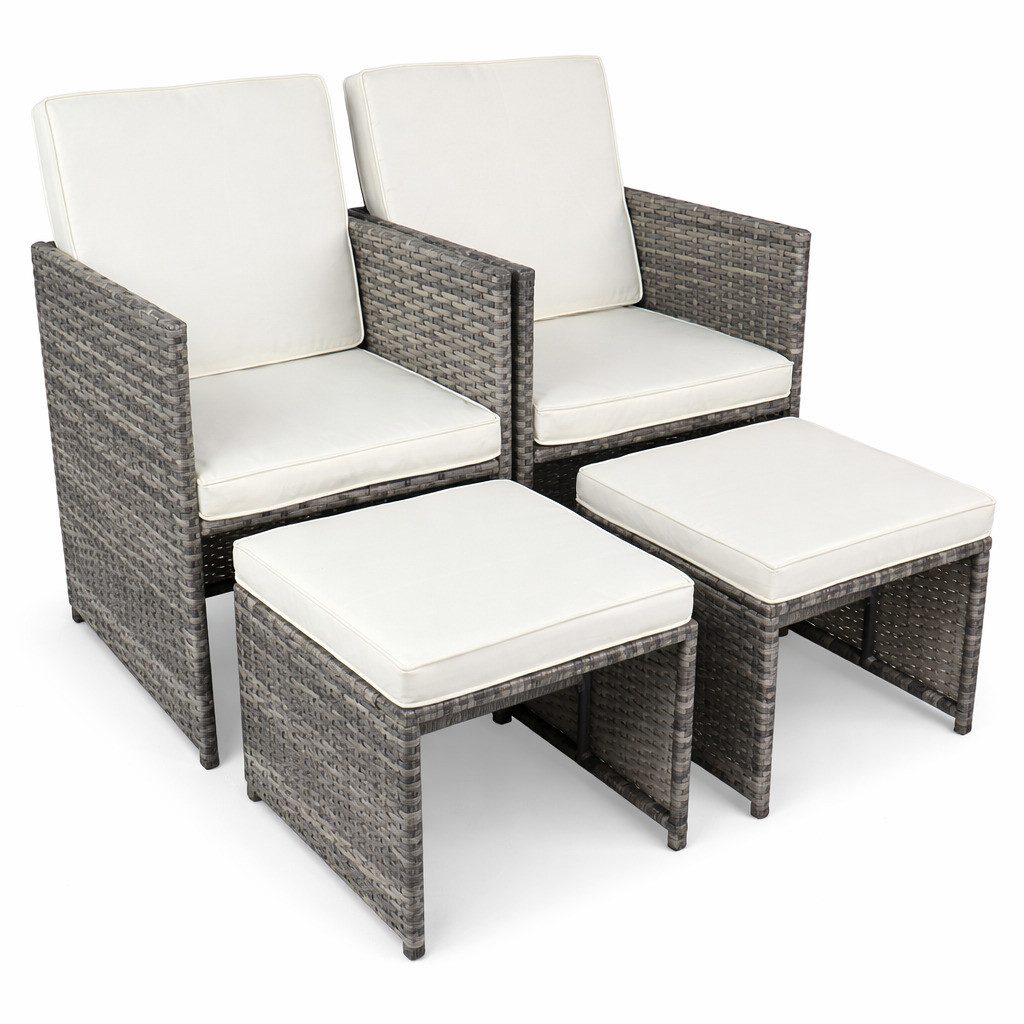 VCM Gartenstuhl 4-tlg Gartenstuhl Rattan Fußauflage Hocker Raloso