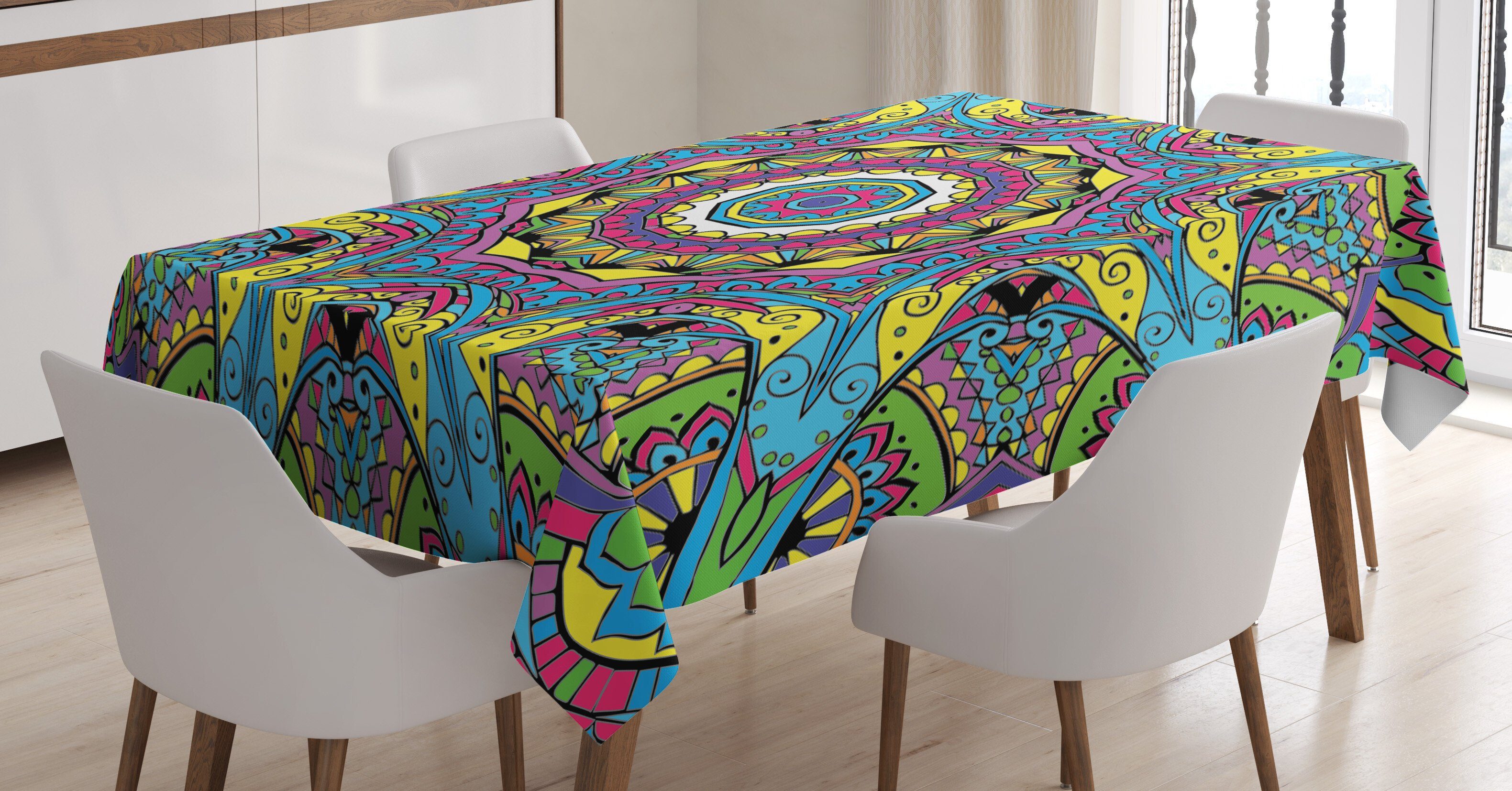 Abakuhaus Tischdecke Farbfest Waschbar Für den Außen Bereich geeignet Klare Farben, Retro Abstrakt Hippie Forms