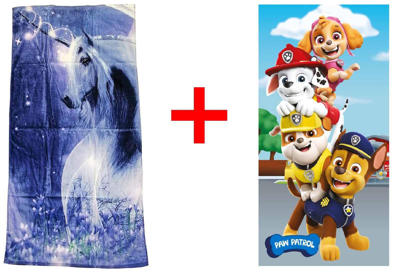 Jerry Fabrics Strandtücher Einhorn Paw Patrol Hunde Badetuch Strandtuch 70x140cm 2er-Set, Frottee (1-St)