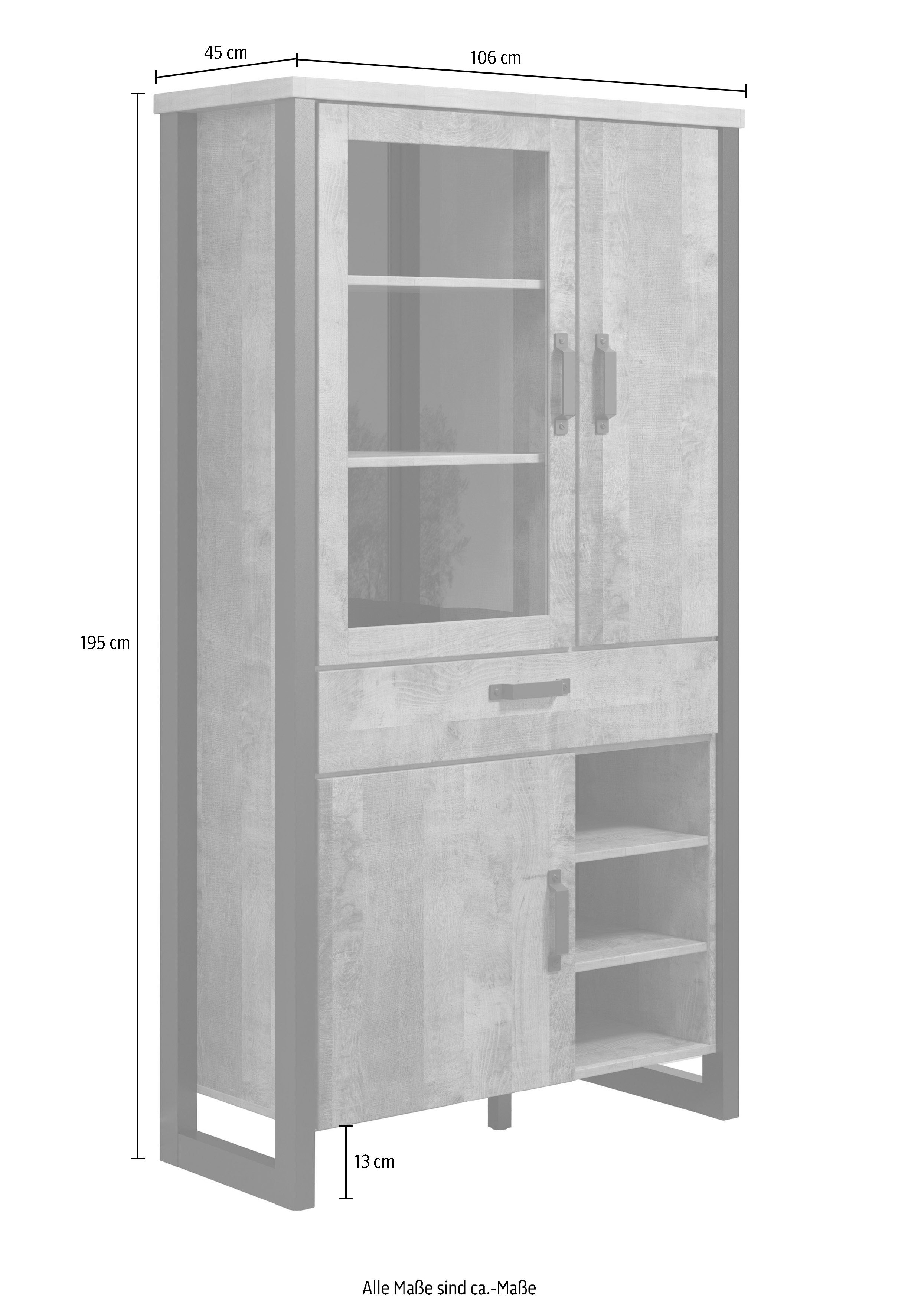 (1-St) Echtholzoptik, NB ca. matte moderne 106x195x45 trendteam Stauraumvitrine cm, Emile BxHxT: Eiche