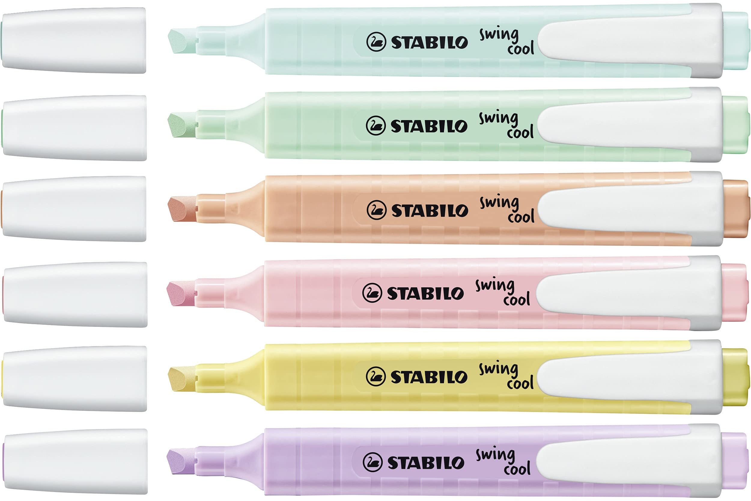 STABILO Filzstift Textmarker-Set mit 6 Farben, Pastell, 6er Pack, Ideal für Schule und Büro, handliches Design