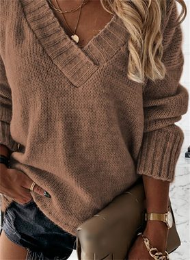 AFAZ New Trading UG Longshirt Damen Pullover-Oberteil V-Ausschnitt langen Ärmeln Fledermauspullover