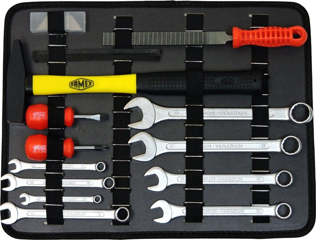 FAMEX Werkzeugset FAMEX 762-99 Alu Werkzeugkoffer mit Werkzeug Set -  Werkzeugkiste gefüllt - Werkzeugkasten für den Heimwerker, (Werkzeugkoffer),  Schraub-Werkzeuge aus CV-Stahl