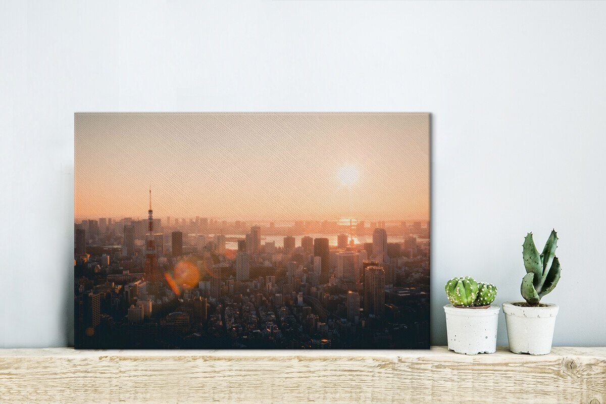 Leinwandbilder, St), cm OneMillionCanvasses® Aufhängefertig, Wandbild (1 Wanddeko, Sonnenaufgang, 30x20 Tokio bei Leinwandbild