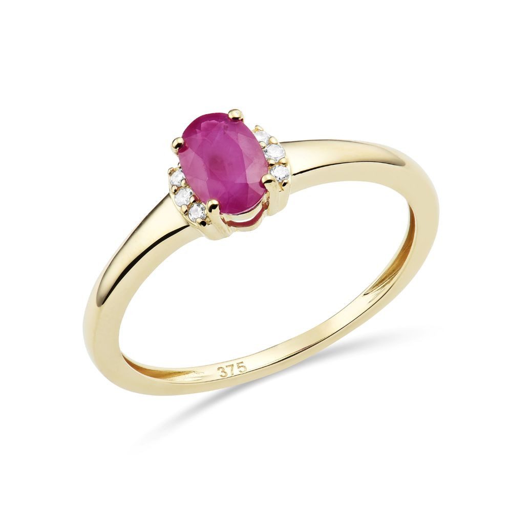 Miore Goldring für Damen in 9K (375) Gelbgold oder Weißgold mit Rubin oder Saphir, mit 6 natürlichen Diamanten 0,03 ct