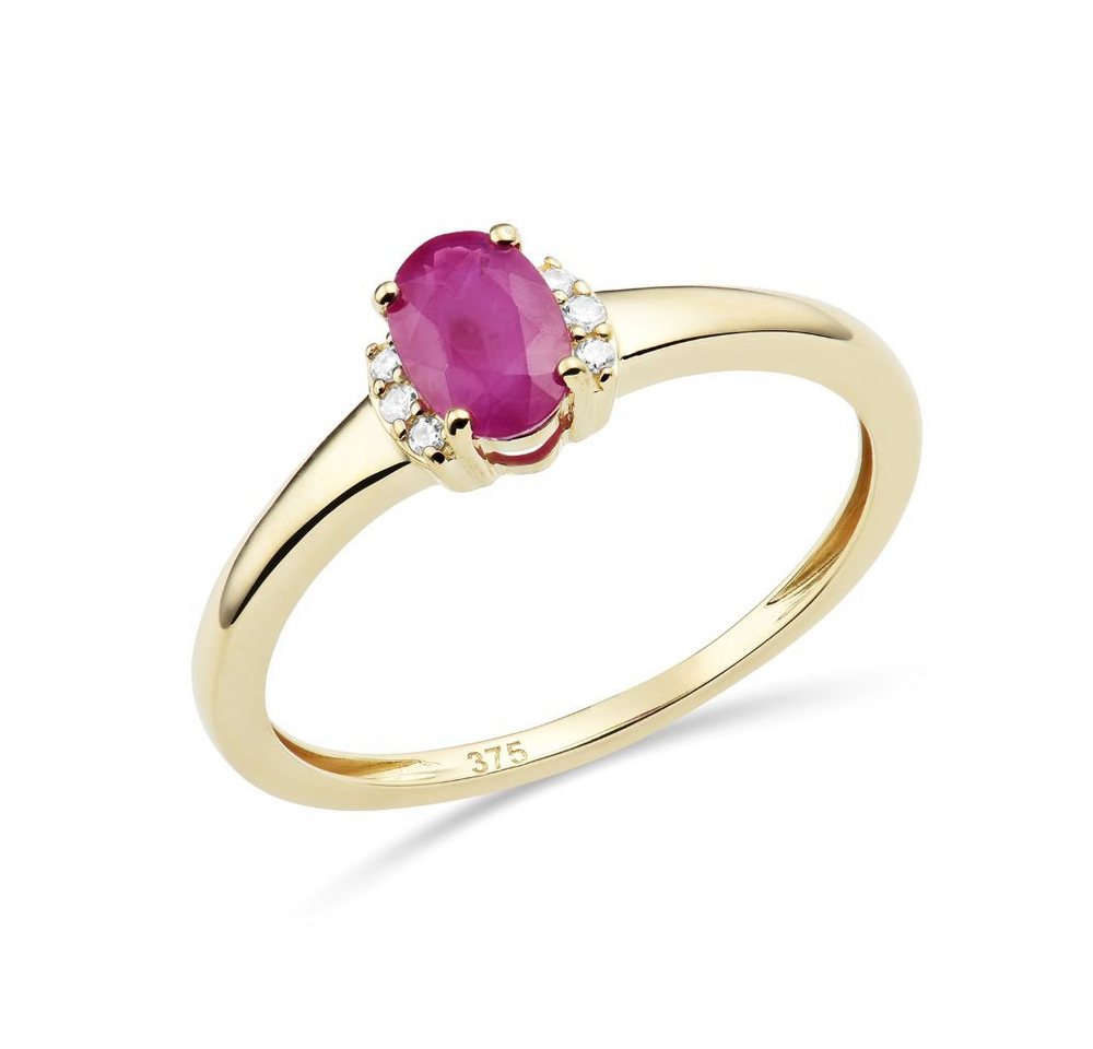 Miore Goldring für Damen in 9K (375) Gelbgold oder Weißgold mit Rubin oder Saphir, mit 6 natürlichen Diamanten 0,03 ct