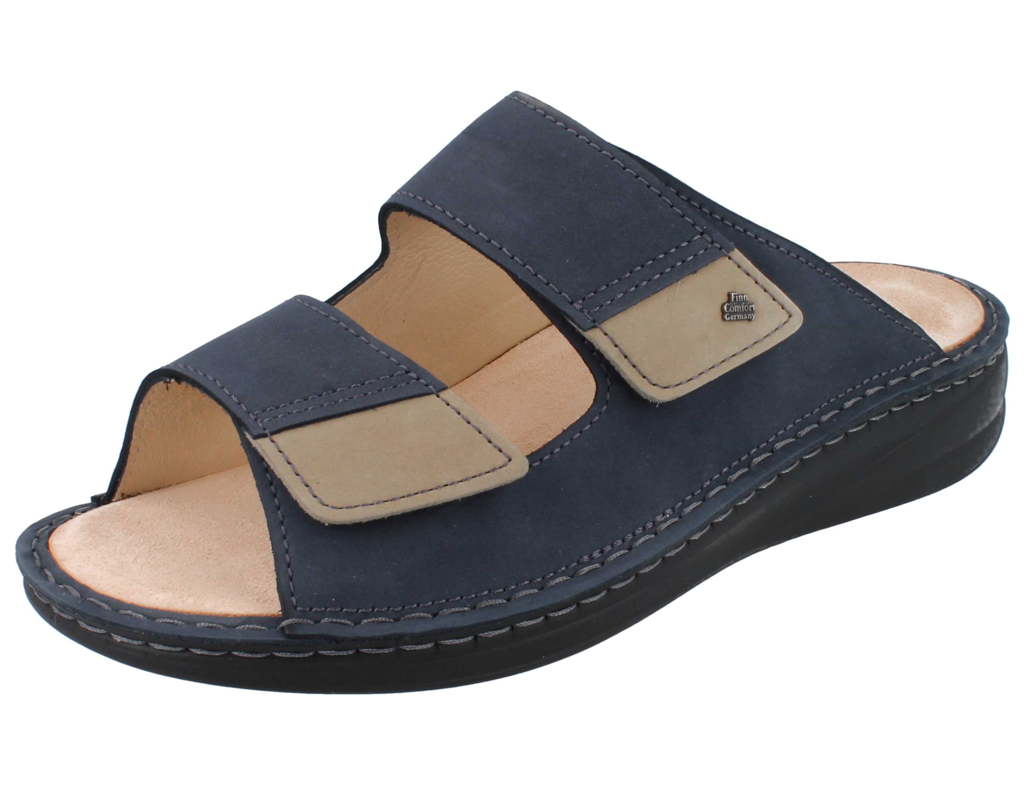 Finn Comfort FINN COMFORT Psara Herren Pantolette dunkelblau beige Nubukleder - Hausschuh Wechselfußbett
