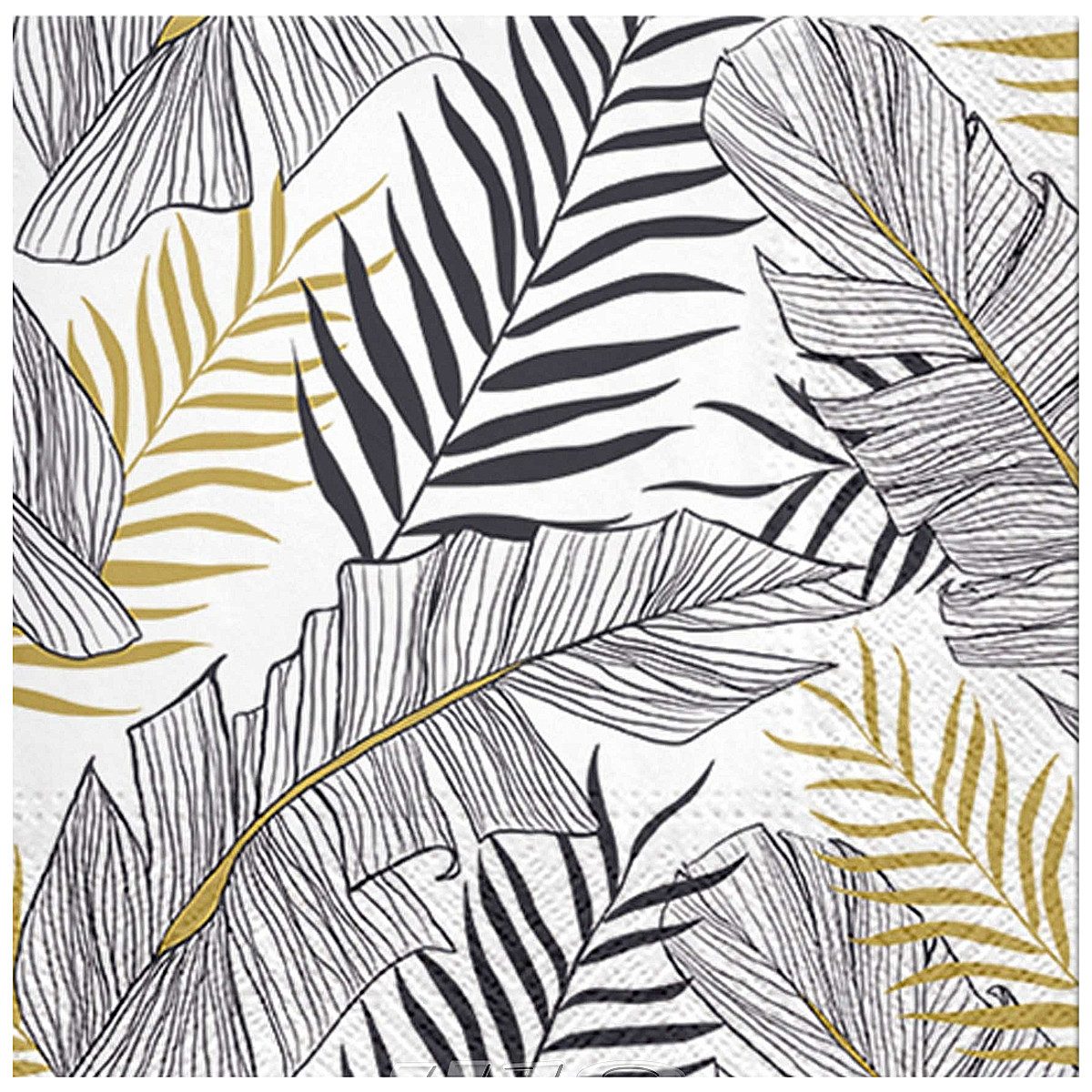Macosa Home Papierserviette Servietten Set 40 Stk. 33 x 33 cm Blätter Motiv Tischdeko, (Partyservietten Einweg), Schwarz Weiß Gold Tisch-Deko Einwegservietten