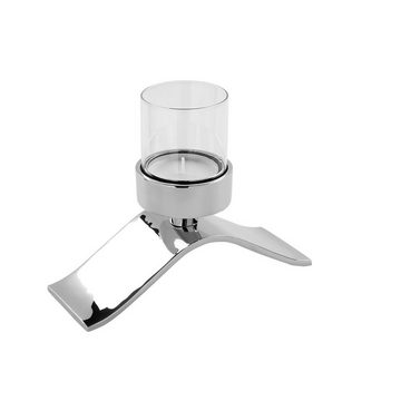 Fink Teelichthalter Teelichthalter Wave - silberfarben - Aluminium/Glas - H.10cm x B.21cm (1 St), vernickelt - für Teelichter D.6 cm