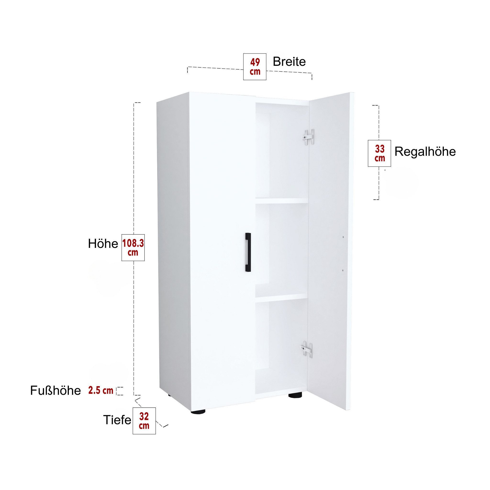gowoll Mehrzweckschrank mit 2 Türen 3 Weiß Einlegeboden 108x49x32 cm Holz K günstig online kaufen