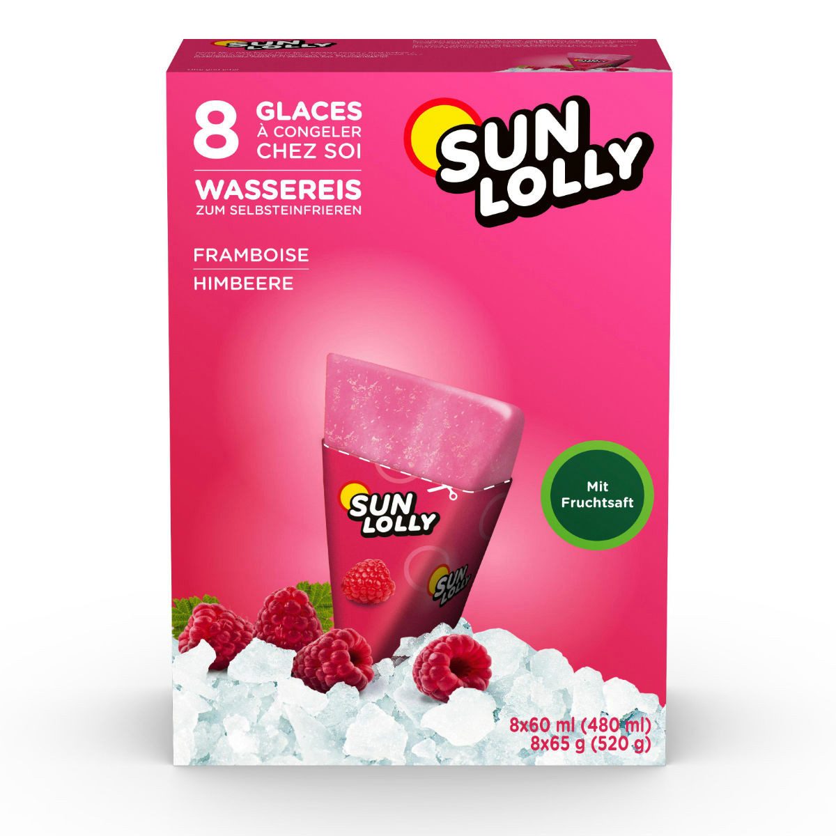 SUN LOLLY Süßigkeit, Sun Lolly Wassereis zum Selbsteinfrieren mit Himbeergeschmack 8er