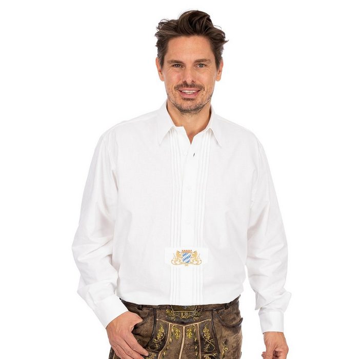 OS-Trachten Trachtenhemd Hemd Langarm LUDWIG weiß (Comfort Fit)