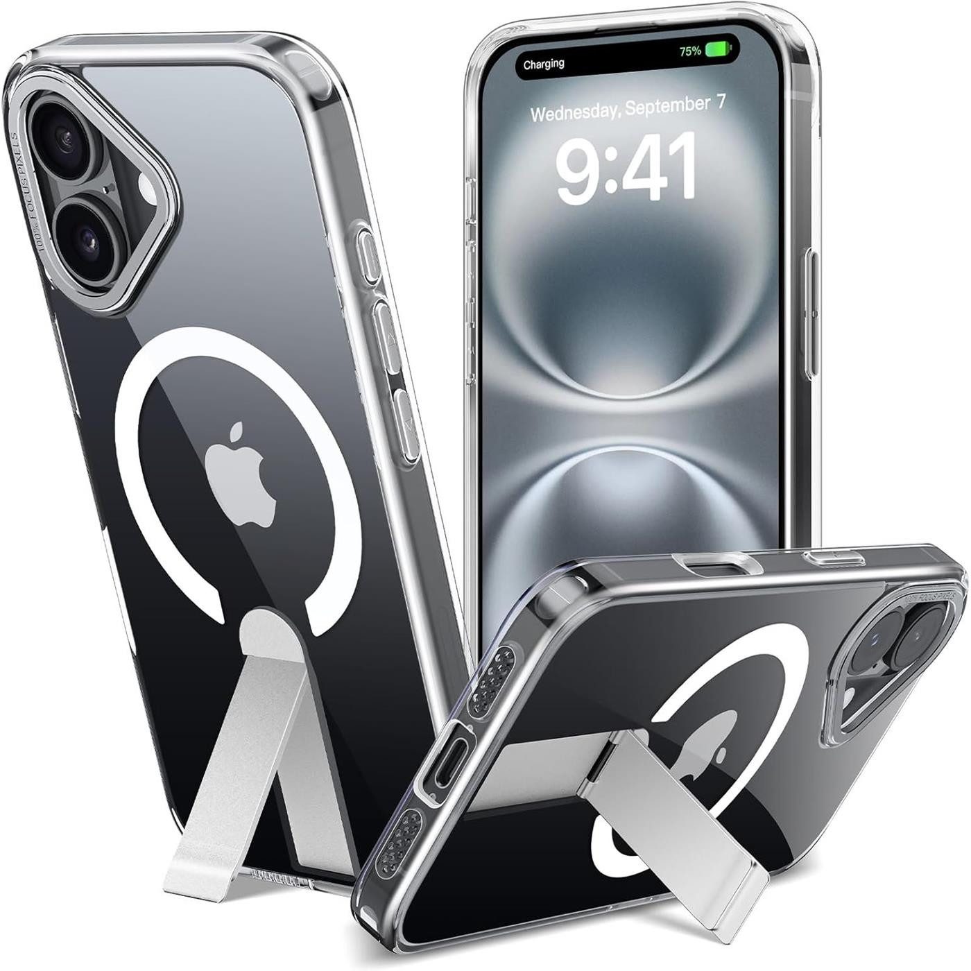 CoolGadget Handyhülle Kickstand Hybrid Hülle für iPhone 16 6,1 Zoll, Schutzhülle Militärschutz Ständer kompatibel mit MagSafe Magnetring