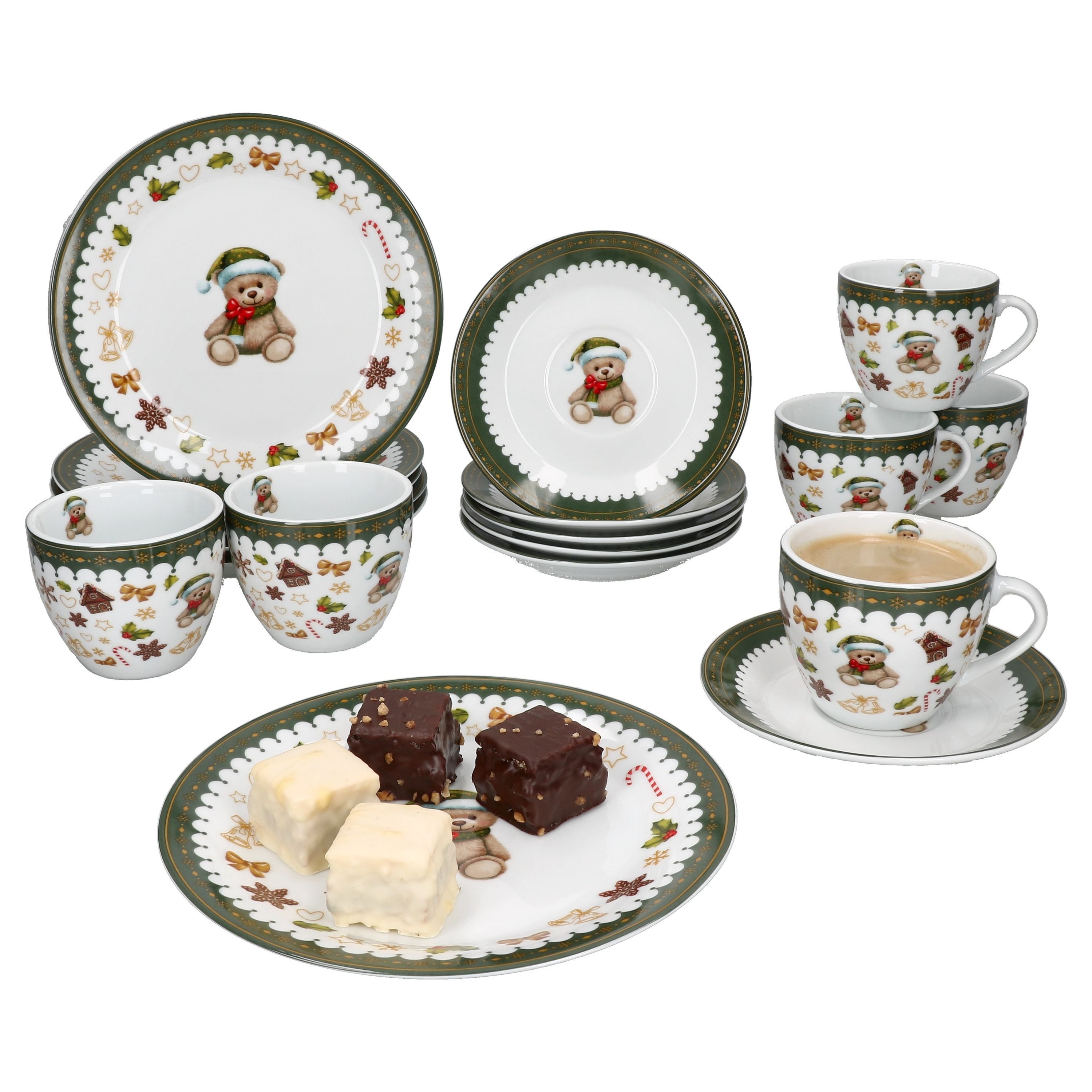 MamboCat Kaffeeservice Friend 18-tlg. Kaffeeservice Weihnachten Porzellan Geschirr Teddybär, Porzellan