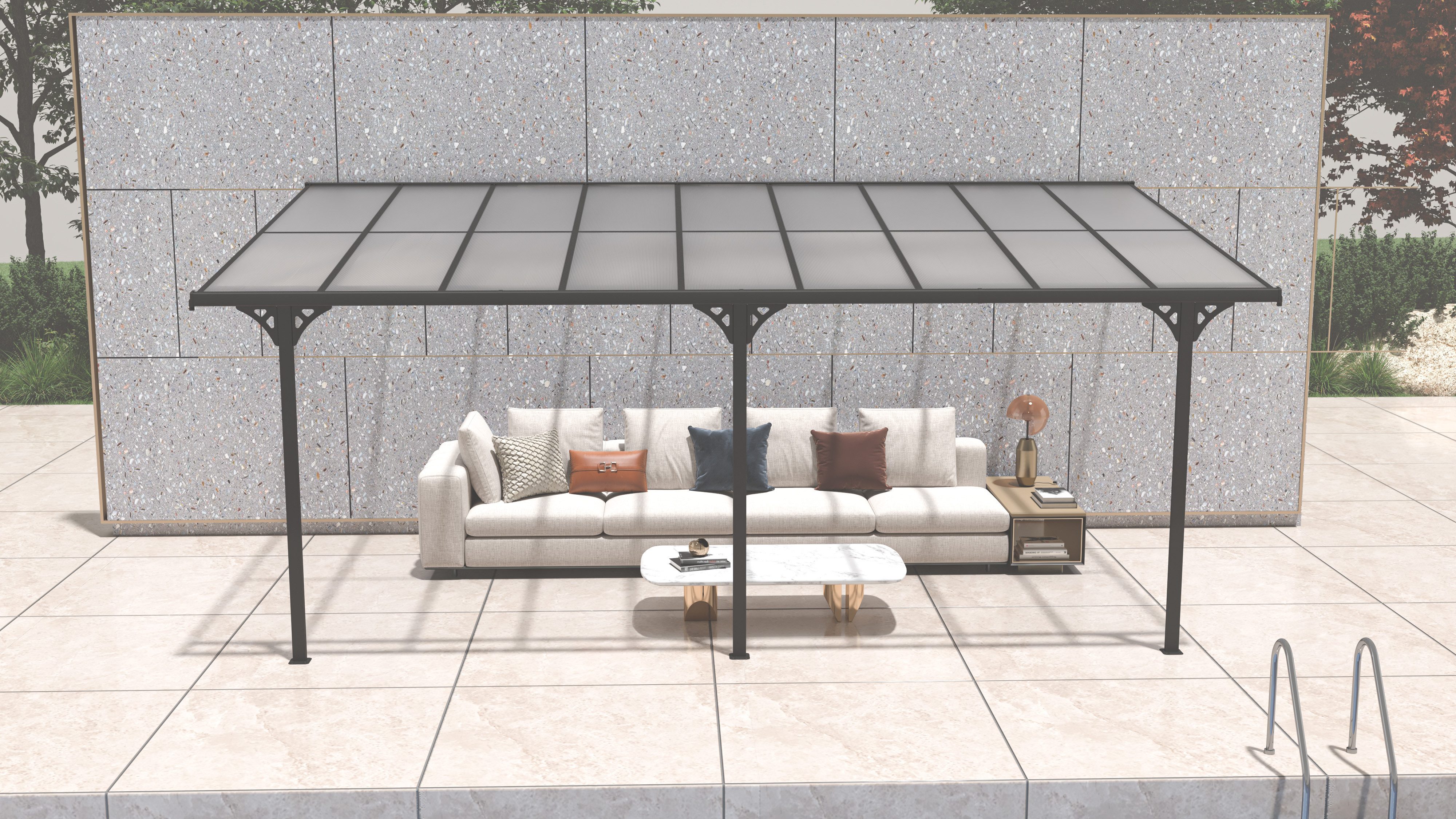 WESTMANN Terrassendach Bruce, BxT: 556x300 cm, Bedachung Doppelstegplatten, Rahmen aus pulverbeschichtetem Aluminium, schwarz