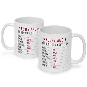 GRAVURZEILE Tasse mit Spruch Ruhestand Plan, Keramik, Farbe: Weiß