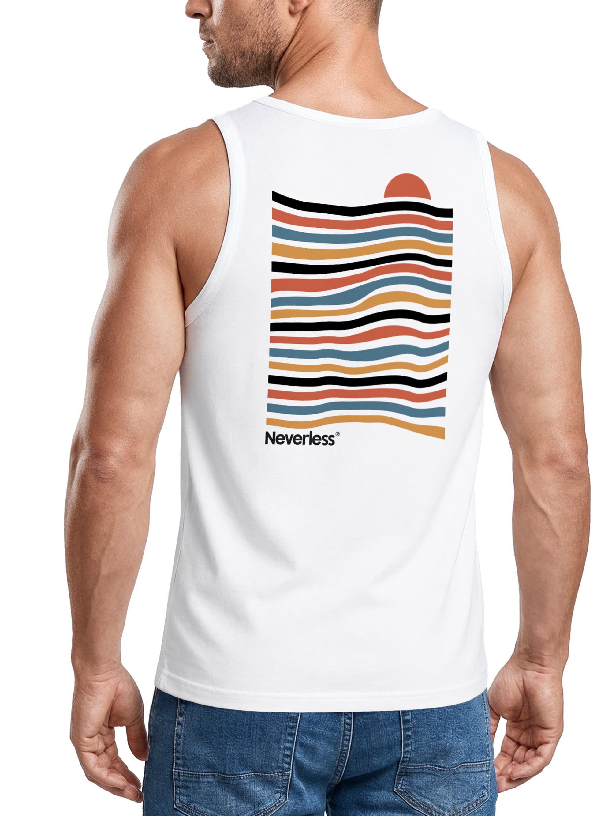 Neverless Tanktop Tanktop Herren mit Grafik-Print - Design waves and sun - Trägershirt mit Print