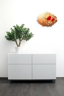 Kreative Feder Wanduhr Design-Wanduhr aus Stein (Beton) „Mohnblume“ (Funk- oder Quarzuhrwerk; ohne Ticken; elegant, außergewöhnlich, modern)