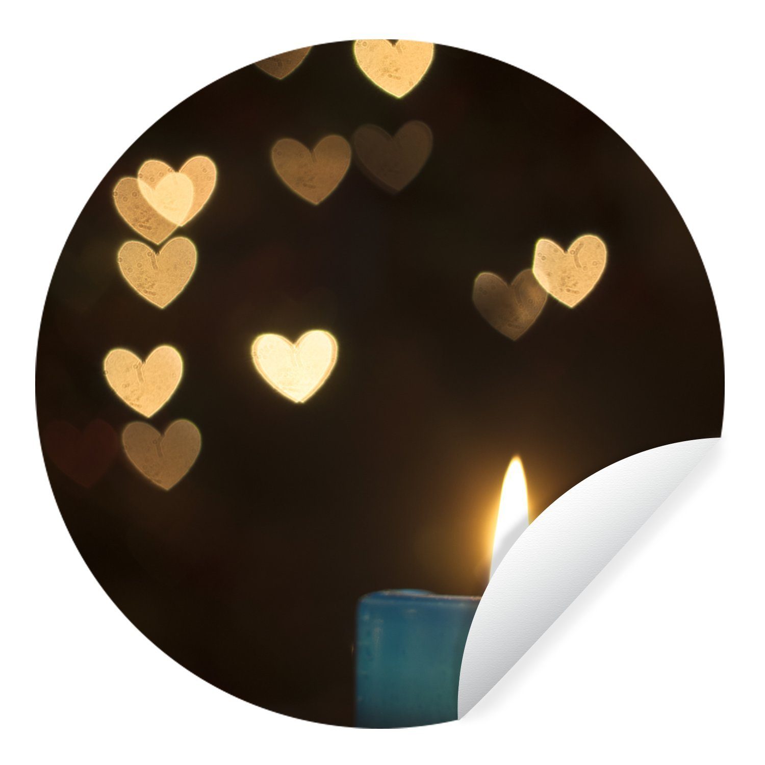 MuchoWow Wandsticker Kerze - Licht - Herz Abstrakt - Rund, Kinderzimmer, Tapetenkreis (1 St), Wohnzimmer Tapetenaufkleber, für