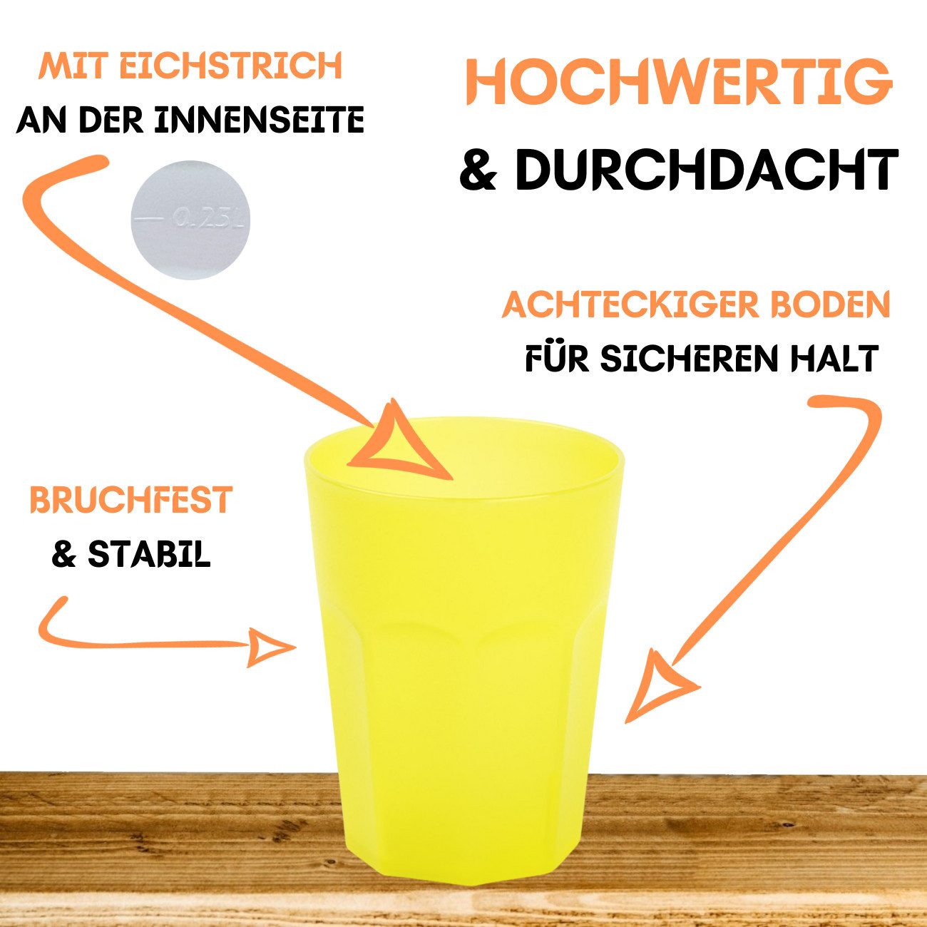 Engelland Becher Plastikbecher in modernen Neonfarben, Mehrweg, 20-tlg., Kunststoff, spülmaschinengeeignet, bruchfest, wiederverwendbar, 250 ml, 0,25 Liter – Bild 4 von 5
