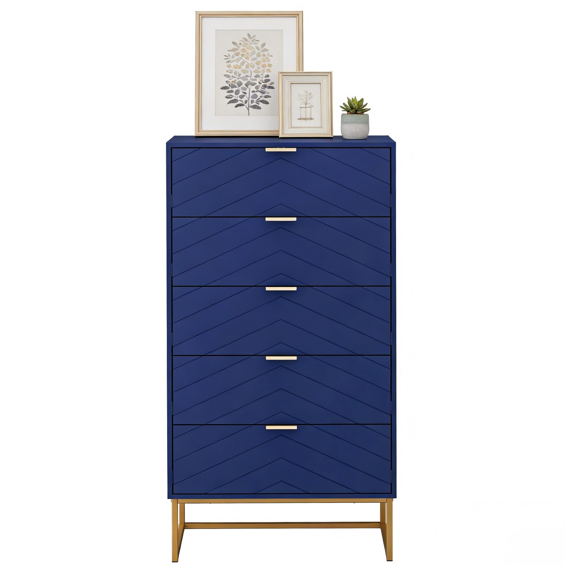 UEV Kommode mit 5 Schublanden, Sideboard, Schubladenschrank, Schmal kommode modern (60x34x110cm, Schrank für Wohnzimmer Schlafzimmer Flur Büro), mit Kippschutz Aufbewahrungskommode, Mehrzweckschrank aus Holz