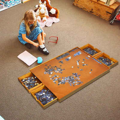 COSTWAY Gamingtisch »Puzzle Board, Puzzletisch«, mit 4 Schubladen und ebener Arbeitsoberfläche, 80x65cm für Puzzles mit 1000-1500 Teilen