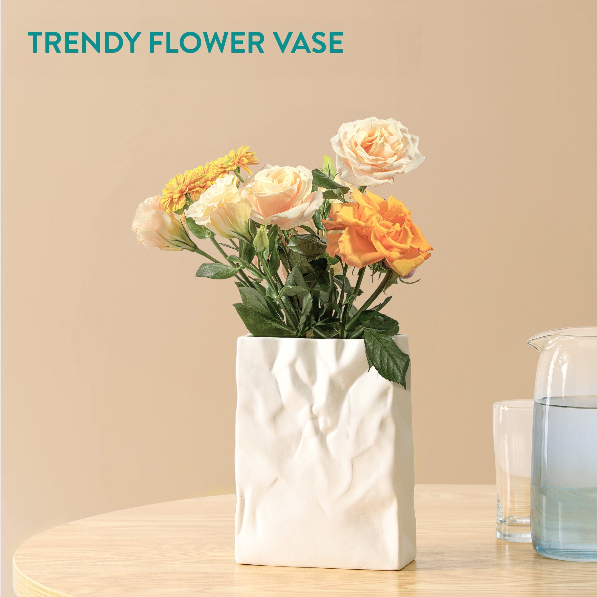 Dekovase Bag Paper Navaris Blumenvase Vase Papiertüte Keramik aus - Deko