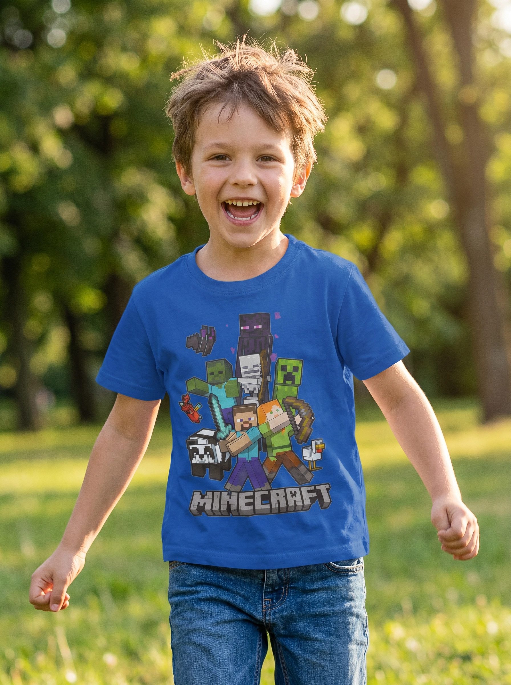 Minecraft Print-Shirt Minecraft Gamer Kinder T-Shirt Kurzarm Shirt 100% Baumwolle (1-tlg) Gr. 116 bis 146